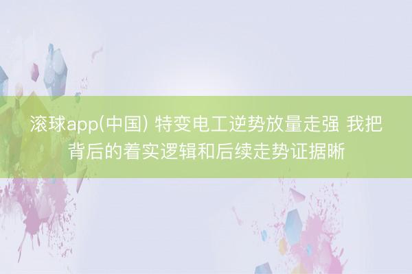滚球app(中国) 特变电工逆势放量走强 我把背后的着实逻辑和后续走势证据晰