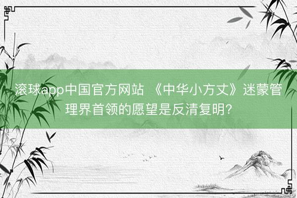滚球app中国官方网站 《中华小方丈》迷蒙管理界首领的愿望是反清复明?
