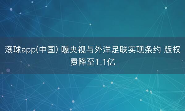 滚球app(中国) 曝央视与外洋足联实现条约 版权费降至1.1亿