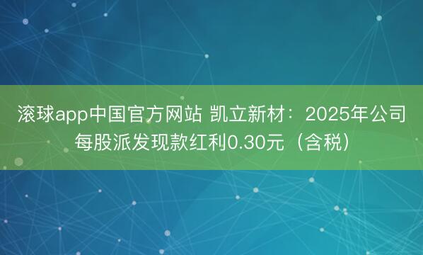 滚球app中国官方网站 凯立新材：2025年公司每股派发现款红利0.30元（含税）