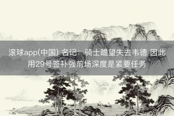 滚球app(中国) 名记：骑士瞻望失去韦德 因此用29号签补强前场深度是紧要任务